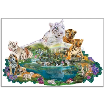 Gyvūnų Diamond Siuvinėjimo Tigrai prie Baseino Diamond Mozaika Visiškai Cirkonio 5D 