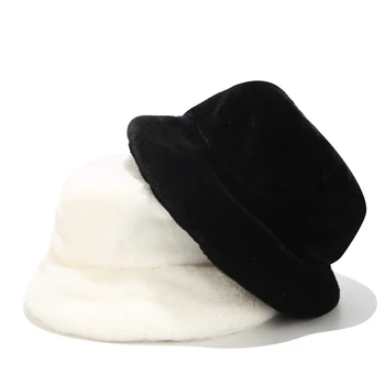 Naujas Žiemos Kailių Kibirą Kepurės Vyrams, Moterims, Grynos Spalvos Minkštas Pliušinis Skrybėlę Moterų Lauko Mados Šiltas Storas Panama Lady Kelionės Kepurės