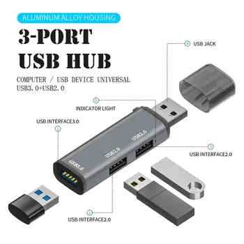1PC Mini Aliuminio 3 Port USB 3.0 Hub USB Hub Plėtiniai 2.0 Hub USB Adapteris Stotis Ultra Plonas Nešiojamas Duomenų Hub USB Skirstytuvo