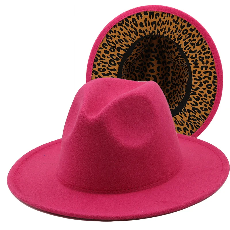 Dviejų spalvų minkšta fetrinė skrybėlė Skrybėlę spalva leopard 