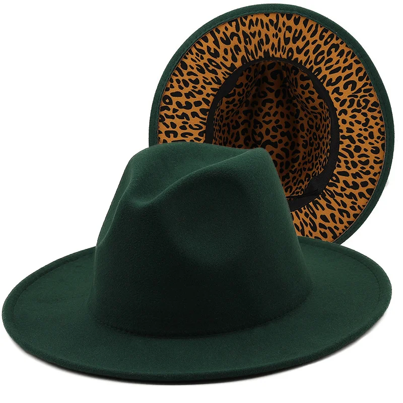 Dviejų spalvų minkšta fetrinė skrybėlė Skrybėlę spalva leopard 