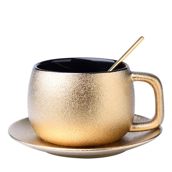 Klasikinis retro aukso keraminės kavos puodelio Mados office Royal stiliaus aukso juodos arbatos puodelio ir patiekalas