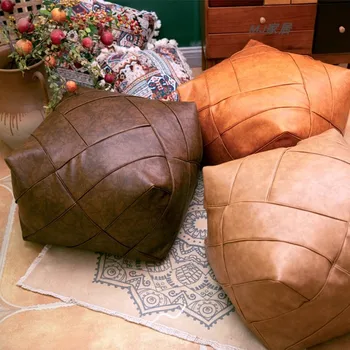 Retro stiliaus rankų darbo PU Odos Maroko pouf 48x48x38cm apdaila sėdynės pagalvė pagalvėlės be šerdies. nuimamas pagalvėlės atveju