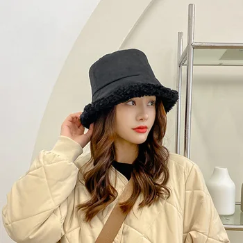 Naujas Ėriukų Vilnos Moterų Kibiro Kepurę vientisos Spalvos Rudenį, Žiemą Žvejo Skrybėlės moterims Išlaikyti Šiltas Atsitiktinis Bžūp Moterų Flat Top Hat