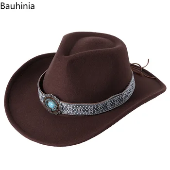 2022 Vakarų Kaubojaus Skrybėlę Moterų, Vyrų Pločio Kraštų Cowgirl Džiazo Kepurė Panama Sombrero Kepurė Derliaus Apdaila Fedora Kepurės