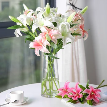 Dirbtinis Lily modeliavimas puokštė patalpų kambarį plastiko apdaila grindų sausų gėlių vaza gėlių kompozicijų papuošalai