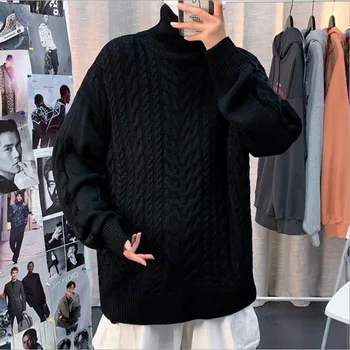 2021 Vyrų Kietas Golfo Žiemos Laisvas Megztinis Rudenį Mens Korėjos Harajuku Mados Megzti Sweatercoat Atsitiktinis Derliaus Puloveriai