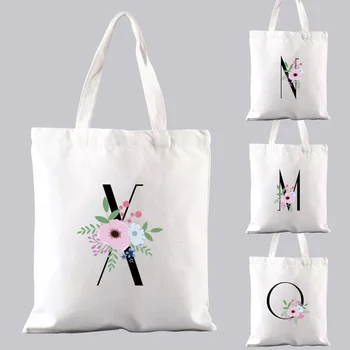 Moterų Pirkinių Krepšys Balta Atsitiktinis Priemiestinių Rankinėje Mados Gėlių ir Juoda Modelis Atspausdinta Drobė Pečių Maišą Nešiojamų Tote Bag