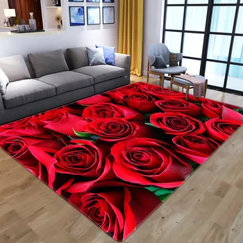 Namų ūkio 3D Rožių Gėlių Kambarį, Miegamąjį, Restoranas, kiliminė danga Bay Lange priešslydžio sistema Kilimėlis Raudonas DoorCustom Dydis