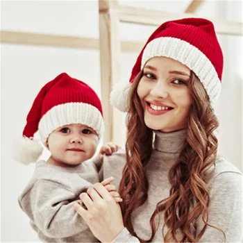 Rudenį ir Žiemą Naujas Tėvų-vaikų Vilnos Kalėdų Skrybėlę Sngle Kamuolys Akrilo Kūdikio Motina, Šiltas Megzti Skrybėlę