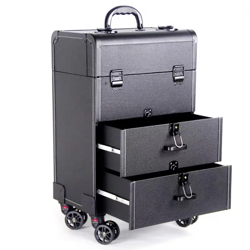 Didelio grožio vežimėlio makiažas lagaminą profesionalios kosmetikos menininkas nešiojamas daugiafunkcinis bagažo siuvinėjimo nagų įrankių dėžė Nuotrauka 3