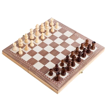 3 1. Mediniai Šachmatai ir Šaškės Nustatyti Mediniai Šachmatų Rinkinį Vaikams Suaugusiųjų Kelionės Nešiojamas Sulankstomas Šachmatų Žaidimo Rinkiniai