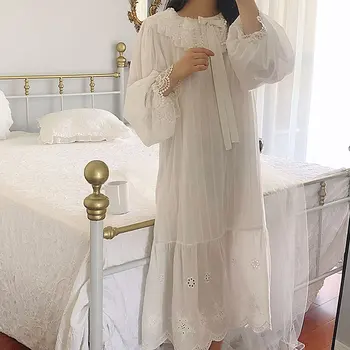 Moterų Palace Stiliaus Suknelė Vintage Princesė Sleepshirts.Lolita Nėrinių Lankas Nightgowns Viktorijos Nightdress Raukiniai Lounge Sleepwear