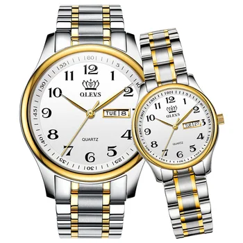 OLEVS Mėgėjams Prabangūs Laikrodžiai Kvarciniai Rankiniai Laikrodžių Vyrams ir Moterims Kalendorius Savaitę Plieno Siųsti Reloj Mujer Hombre Porą Žiūrėti