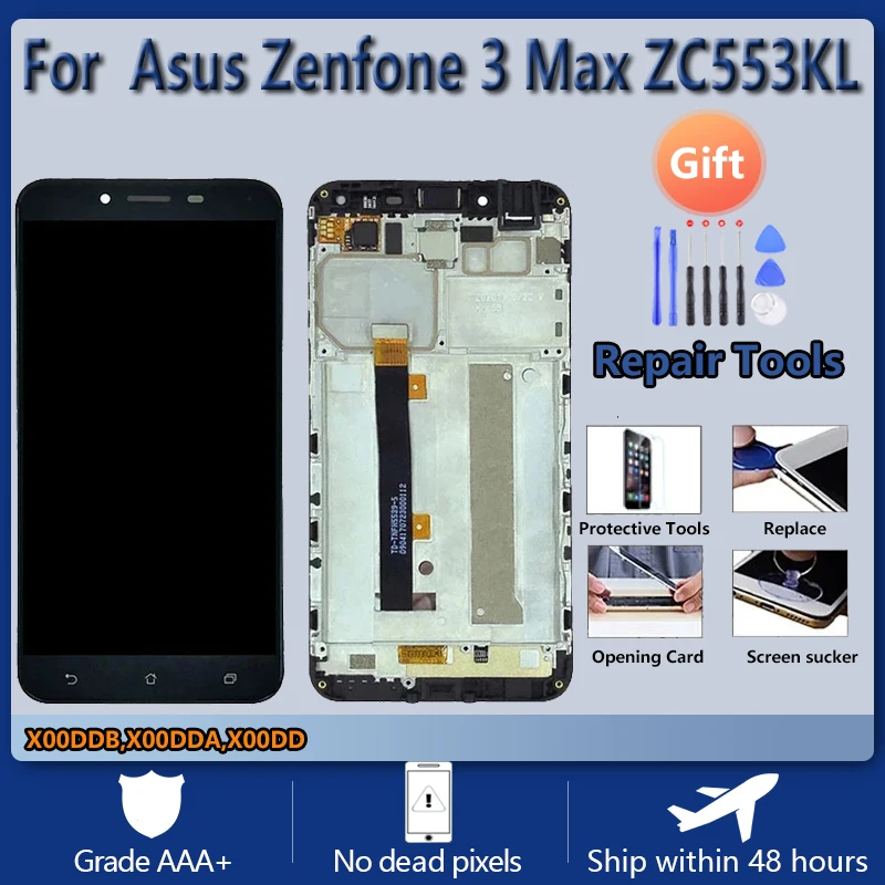 Už Asus Zenfone 3 Max ZC553KL LCD ekranas asamblėjos priekiniai atveju touch stiklas, X00DDB X00DDA LCD Ekranas originalus Juoda Balta Nuotrauka 0