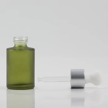 Didmeninė stiklo buteliukas su lašintuvu bžūp 30ml apvalių matinio žalia stiklo pakuotės