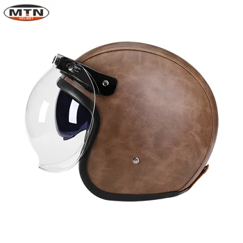 MTN Odos Audiniai Atidaryti Veidą Motociklo Šalmas Casco Moto Odos Klasikinių Senovinių Kepurių su Burbulas Kaukė