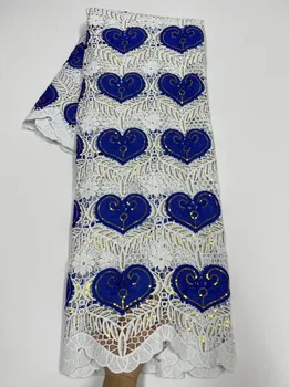 Royal Blue Afrikos Tirpsta Vandenyje Blizgančiais Nėrinių Audinio 2023 Aukštos Kokybės Nigerijos Pieno Šilko Audinys Moterų CeLebrotion Suknelės