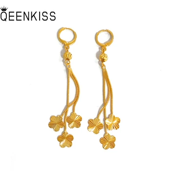 QEENKISS EG523 Fine Jewelry Didmeninės Mados Karšta Moteris Mergina Gimtadienio, Vestuvių Dovanų, Derliaus Gėlių Kutas 24KT Gold Drop Earings
