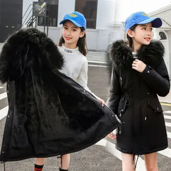 Žiemos Striukė Parkas Mergaitėms 2022 Naujas Fashiona Šiltas Ilgas Stiliaus Vaikas Pliušinis Sustorėjimas Kailis į Apačią Medvilnės Viršutiniai drabužiai -30 Laipsnių