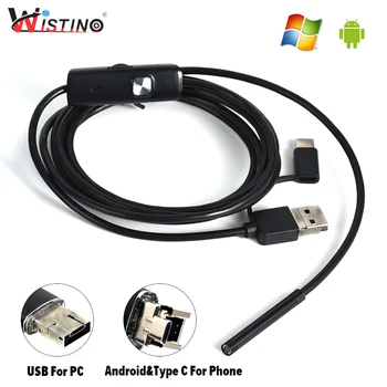 Wistino Mirco USB Endoskopą Kamera 7mm Mini Kameros 1m-2m 5m Android KOMPIUTERIS Len IP67 Kontrolės Priežiūrą, Vamzdelis, Vamzdis, Endoskopą