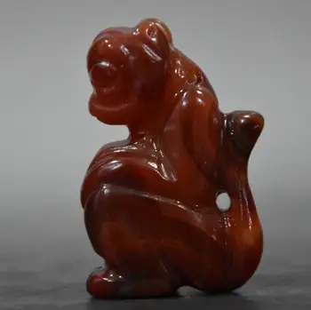 Kinija Rankų darbo Skulptūra raudonas agatas archaize beždžionė mažas statula
