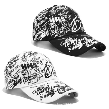 LINJW Pavasario korėjos Stiliaus Grafiti Beisbolo kepuraitę Mados variklio Dangčio Skrybėlės Vyrų, Moterų, Studentų Gatvės Hip-Hop Vasaros Snapback Kepurės