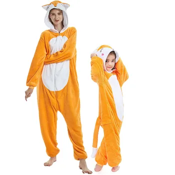 Šeimos Kigurumi Pižama Oranžinės spalvos Siuvinėjimo Fox Gyvūnų Onesie Cosplay Kostiumų Pižama Vaikams ir Suaugusiems Šlepetes