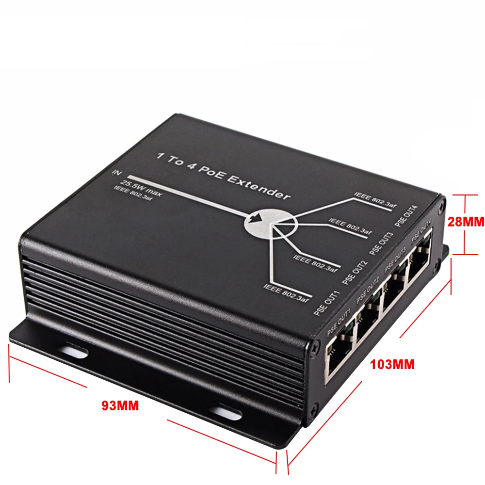 4 port PoE Extender IEEE802.3af pratęsti 120m perdavimo ip kameros 120m 1.0 Gbps perdavimo ip max Nuotrauka 1