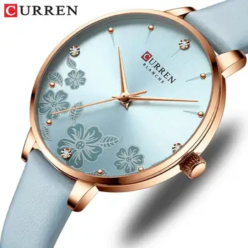 Curren Laikrodžiai Moterims Prekės ženklo Oda Kvarciniai Laikrodžiai Prabangus Dizainas Laikrodis tinka moterims, Žavesio Gėlės Dial Montre Femme