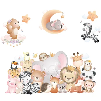 Animacinių filmų Gyvūnų vaikai kambario dekoro lipdukai, miegamasis, sofa fono sienos knyga liūtas, dramblys lipdukai star sienų lipdukai