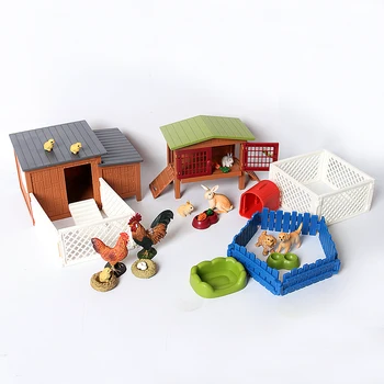 Modeliavimo Ūkyje Pasaulio Vištienos Žaislas Coop,Mažylis Pen,Triušio Hutch Ir Katytė Playpen Miniatiūrinės Statulėlės Švietimo Playset Vaikams