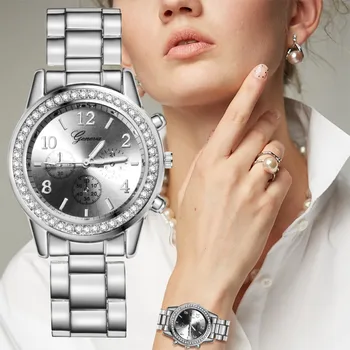 Ponios laikrodžiai Europoje ir populiariausių mados atsitiktinis moterų žiūrėti prabanga aukso pilna deimantų, nerūdijančio plieno suknelė žiūrėti