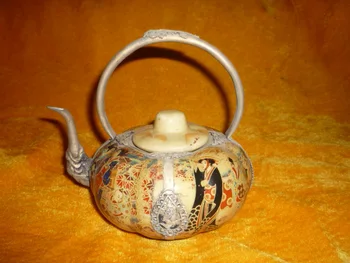 nuostabus, Senas Čing Dinastija sidabro ir porceliano arbatinukas,melionų rūšis,dažymas, grožio, su marku, Nemokamas pristatymas