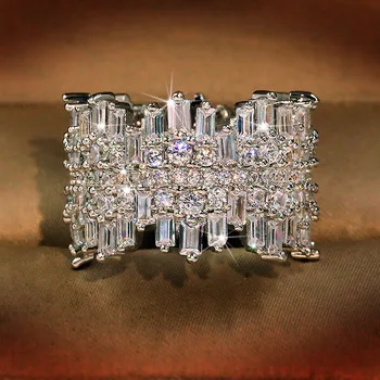 2022 NAUJAS Fasahion Žiedas Moterims sidabro plokštelės Cirkonis 14K White Gold Diamond Prabangus Sužadėtuvių, Vestuvių Dovana, Fine Jewelry