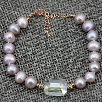 Gamtos violetinė gėlo vandens dirbtiniu būdu išaugintų perlų 9-10mm maždaug apvalūs karoliukai, apyrankės, aukštos kokybės, nemokamas pristatymas papuošalai 7.5 colių B2911