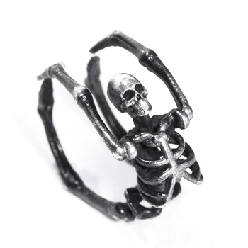 BEM HI BEN Vyrų, Moterų Mažųjų skeletas Žiedas 925 sterlingas sidabro Originalaus dizaino Rankų Dviratininkas Punk tamsiai individualų graviravimas