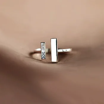 Naujas Dvigubas T formos Anga Žiedas Moterims Nustatyti Diamond Cirkonis Šviesos Prabanga Kietas Vėjo Nišą Dizaino Ins Mados Žiedas Dovana