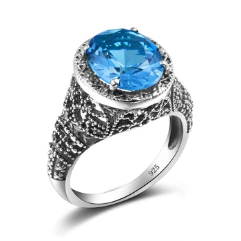 925 Sterlingas Sidabro Žiedai Moterims Mėlynas Topazas Brangakmenio Jubiliejų, Aksesuarai, Prabangūs Krištolo Vestuvinį Žiedą, Fine Jewelry Naujo