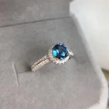 Topazas žiedas Nemokamas pristatymas Natūralus mėlynas topazas 925 sterlingas sidabro žiedas Bauda blue gem žiedai 6mm