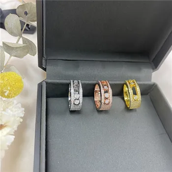 Prancūzų prabangos papuošalai nauja 925 sterlingas sidabro pora žiedas galvanizavimo aukso trijų deimantų mobiliojo žiedas PERKELTI ROMANE