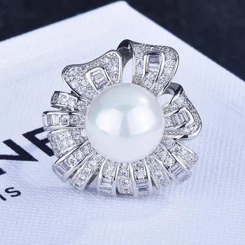 Haute Couture Perlų ir Kristalų Cirkonis Deimantų Brangakmenių Prabangių Gėlių Žiedai Moterims 18k White Gold Filled Papuošalai Bijoux Intervalai