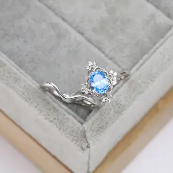 S925 sidabro Europos ir Amerikos paprasta mėlyna pa akmuo cirkonis deimanto žiedas elegantiškas pasiūlymas žiedas pora papuošalai