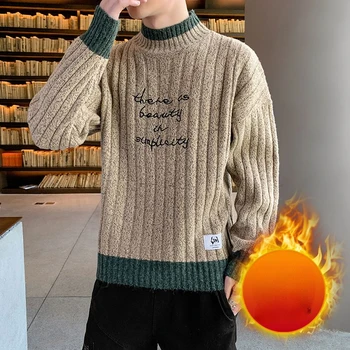 Korėjos Slim Fit Spausdinimo Golfo Sweater Mens Rudens Žiemos Ilgos Rankovės, Šiltas Megzti Megztiniai Klasikinis Atsitiktinis Dugno Marškinėliai E611