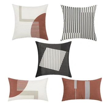 paprasta šeniliniai audiniai pagalvėlė padengti užvalkalas sofa geometrinis juostelės spausdinti mesti pagalvės