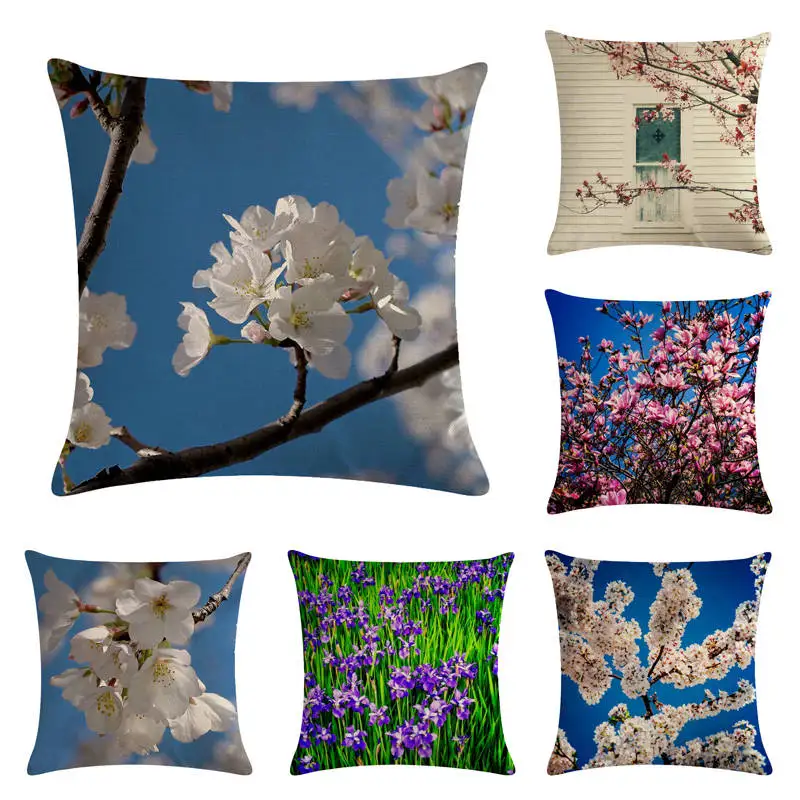 Pagalvėlė padengti Augalų levandos lino/medvilnės gėlių dizainas pagalvės užvalkalą Namų dekoratyvinės pagalvės dangtelis sėdynės pagalvės užvalkalą Nuotrauka 0