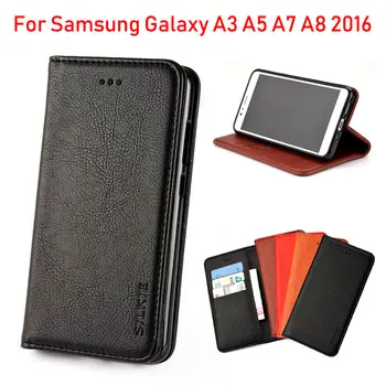 Samsung Galaxy A3 A5 A7 A8 2016 atveju Prabanga Flip cover Derliaus Odos su Kortelės Lizdas Be magnetų funda coque už A510F