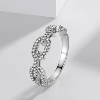 Dizaineris stiliaus asmeninę juvelyrikos grandinės žiedas moterų baltos spalvos vario cirkonis grandinės deimanto žiedas
