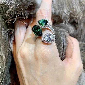 Mados Šviesus Aukštos klasės Smaragdas Malachito Cirkonis Diamond Reguliuojamas Žiedo Moterų Šviesos Prabanga Temperamentas 925 Sidabro Fine Jewelry
