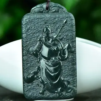 Green Jade Gong Guan Pakabukas Su Užkarpomis Grandinės Hetian Vienas Nefritas Guanyu Žavesio Karoliai Vyrams, Moterims Pasisekė Amuletas Megztinis Grandinės